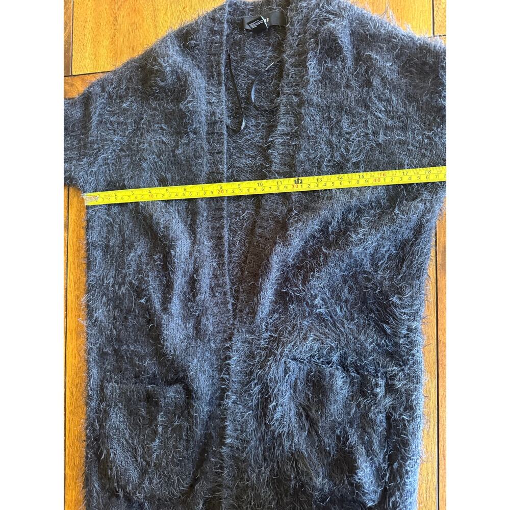 Fuzzy Eyelash Knit Open Front Cardigan Gray Long Small - Picture 6 of 9